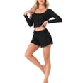 thumbnail image 2 of INSPIRE CHIC Womens Lounge Set Long Sleeve Pajamas Button Shirts with Shorts 2 Piece Y2k Workout Sets S Black, 2 of 5