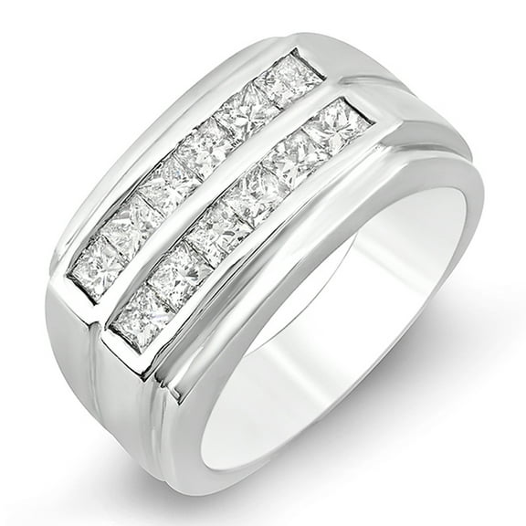 Dazzlingrock Collection 1.35 Carat (ctw) 14k Princess Diamond Mens Anniversary Wedding Band Ring, White Gold, Size 10.5