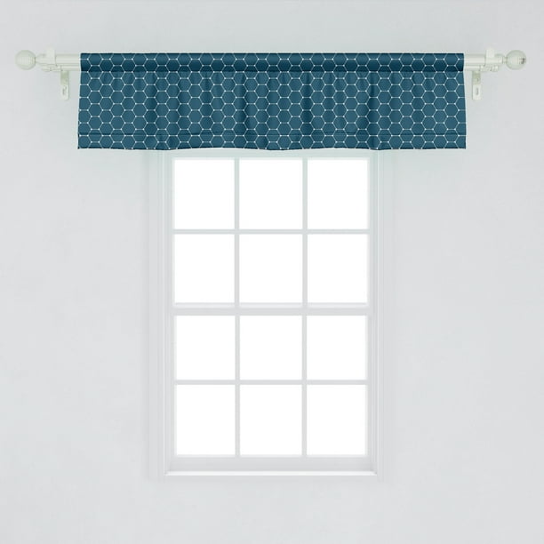 Geometric Window Valance Pack of 2, Simplistic Outline Pattern of Hexagons Grid with Dotted
