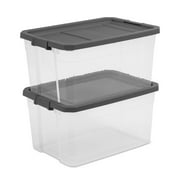 Sterilite 76 Quart Stacker Storage Bin, Clear Plastic Storage Container with Latch Lid, Durable, Dark Gray