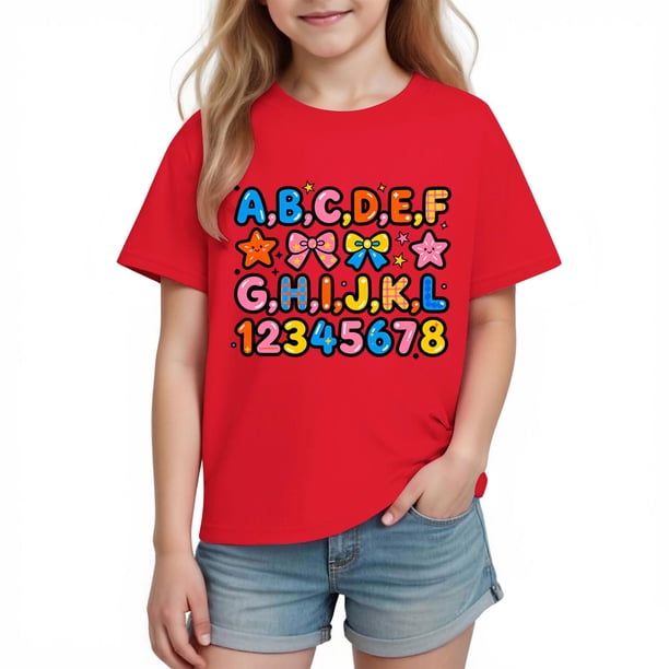 Tops de Manga Corta Linda con Impresión Gráfica para Niños Niños Y Niñas, Tela Suave Transpirable para la Temporada Escolar Y el Juego Informal