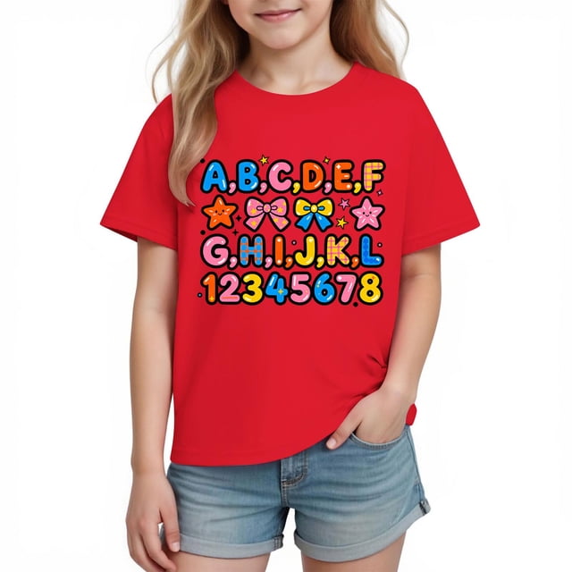 Odeerbi Niños Niñas Camiseta de Algodón Manga Corta Casual Cuello Redondo Linda Camisetas Impresas
