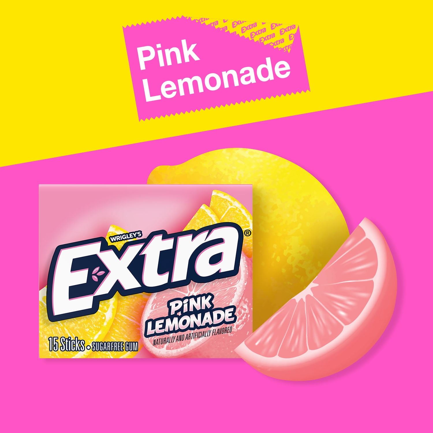 (2 pack) Extra Pink Lemonade Sugar Free Chewing Gum - 15 Sticks