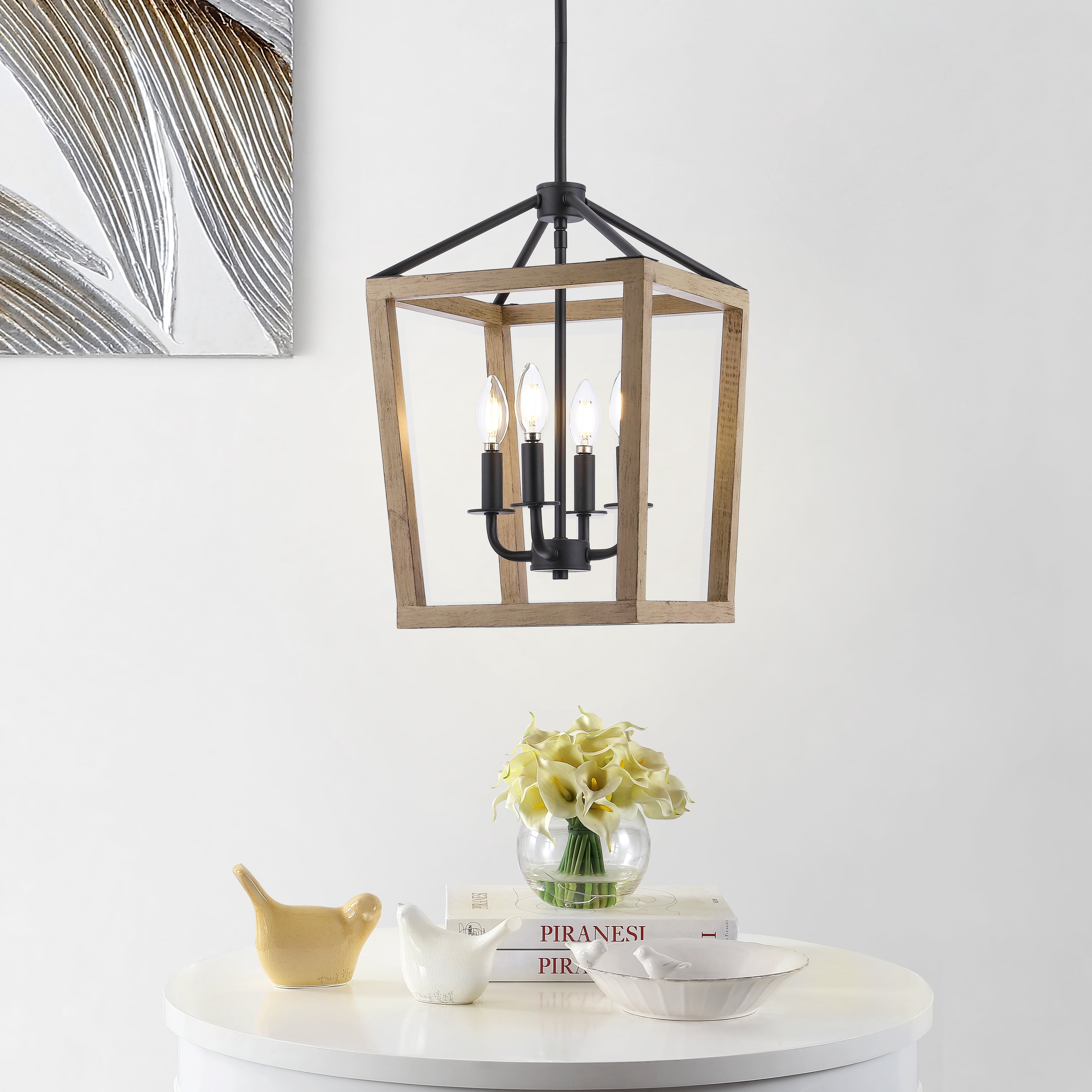 SAFAVIEH Valdis 4 Light Mid-Century Pendant, Black/Wood