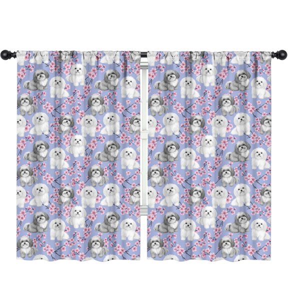 Blackout Kids Curtains,Bichon Frise and Cherry Blossom Children's Insulated Curtains Set Of 2,Bedroom Essentials,Toddler Room Decor 52"x84"