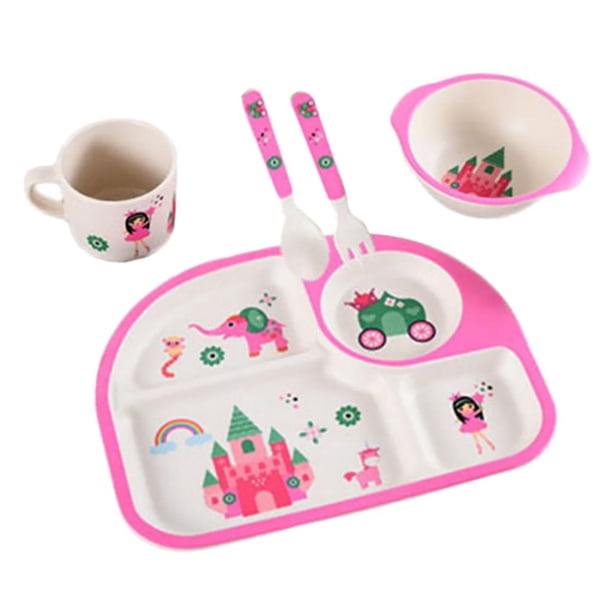 Dibujos Animados Para Niños Alimentación De Alimentos Bandejas Divididas Placas Tazón Cubiertos Kits Pink Castle Macarena Plato de cena dividido para niños