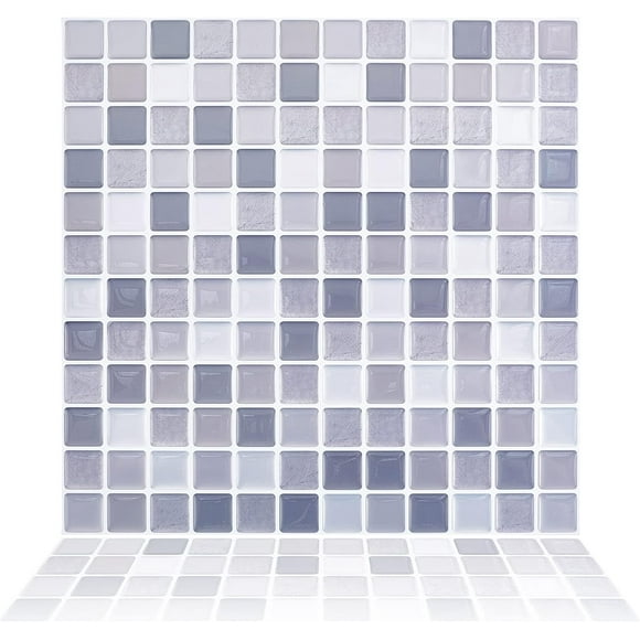 5pcs Peel and Stick Backsplash 3D Mosaic Tile Stickers Gray Square Removable Self Adhesive Wall Tiles Stick-on Vinyl Tiles for Kitchen Bathroom Home Decor 9.3" X 9.3" Covering 3 Sq.ft