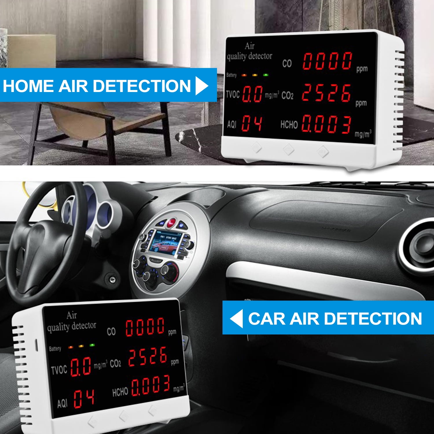 Medidores multifuncionales de CO2 HCHO TVOC ppm Mini detector de di/óxido de carbono Analizador de gases Probador de calidad del aire protable VISLONE Monitor de Calidad Del Aire