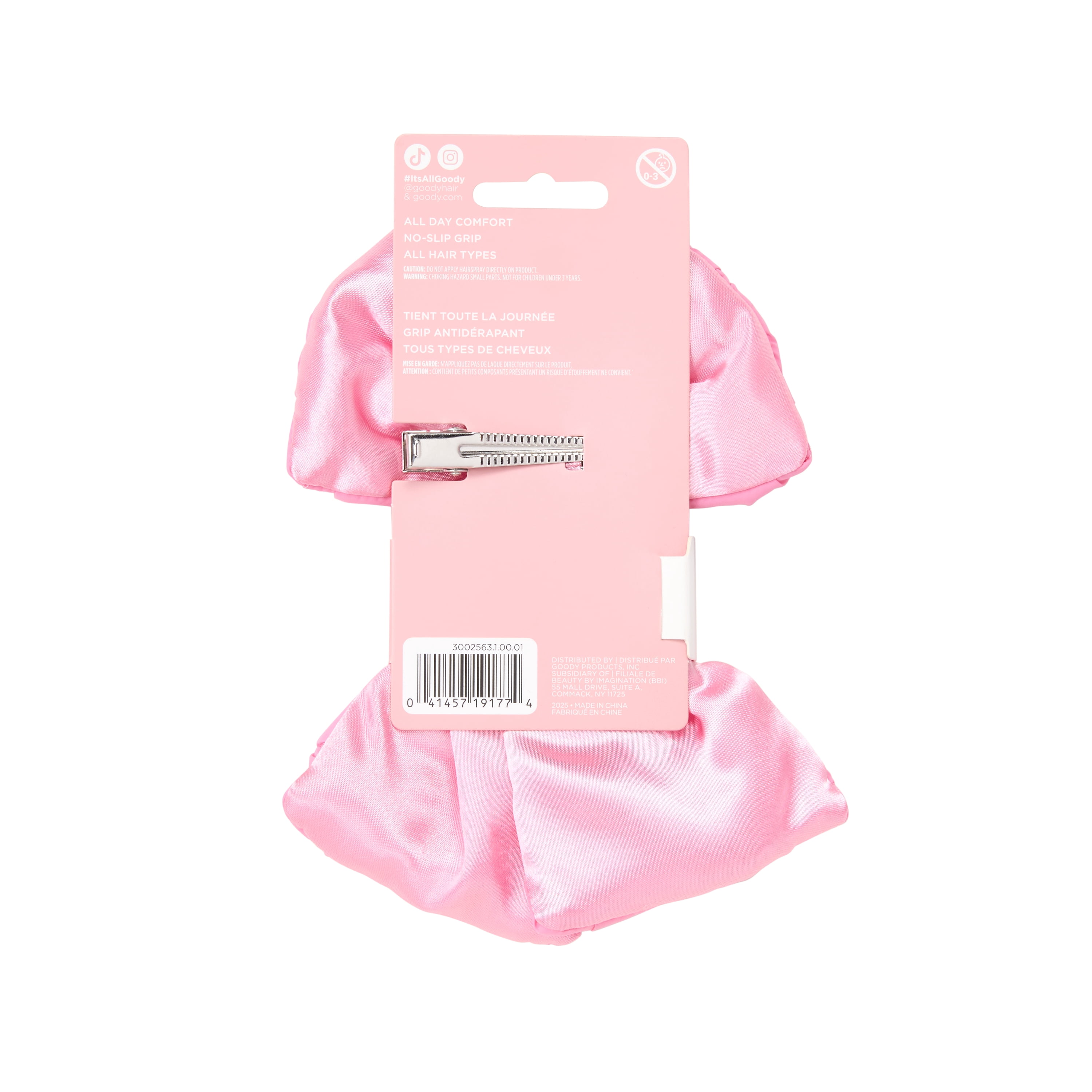 Goody Luxe Puffer Bow Barrette, Icy Pink Blossom, Stay-Tight Hair Clip, 1 Count