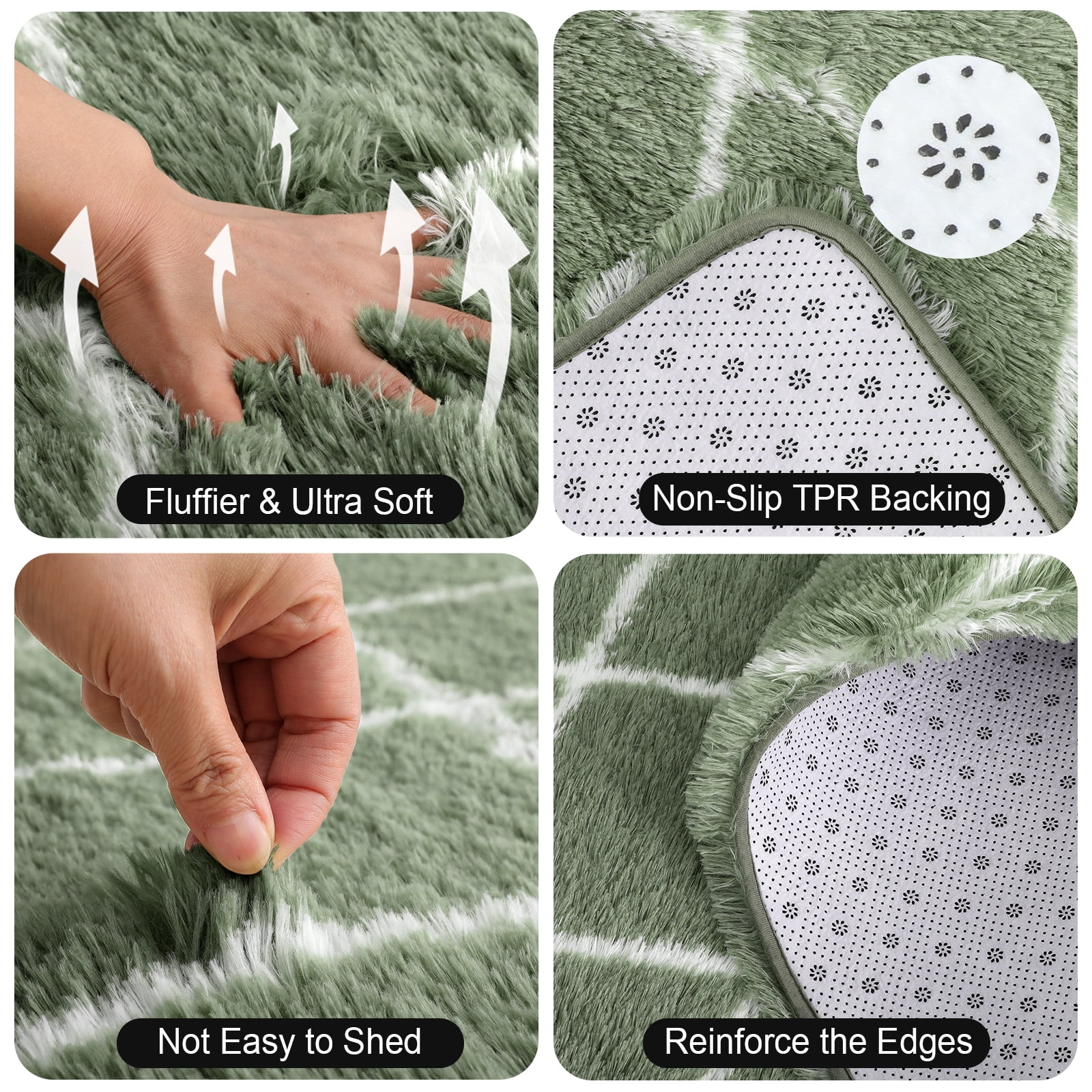 CozyDesg Shag Area Rugs,4'x6' Soft Fluffy Shaggy Carpet for Living Room,Large Rug for Bedroom Dining Room Home Decor Room Decor,Green & White