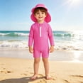 thumbnail image 2 of Baby Boys Girls Swimsuit 1 Piece Striped Zipper Bathing Suit Rash Guard Long Sleeve Seersucker Swimwear Sunsuit Bathing Suit Baby Boy 3-6 Months, 2 of 9
