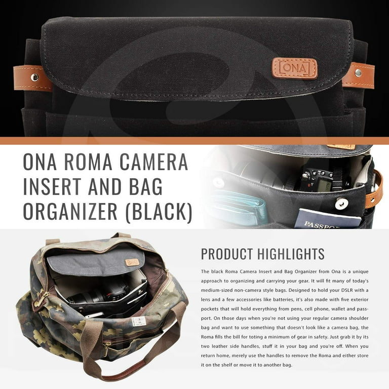 Ona Roma Camera Insert & Bag Organizer- Black :: Maxton Men