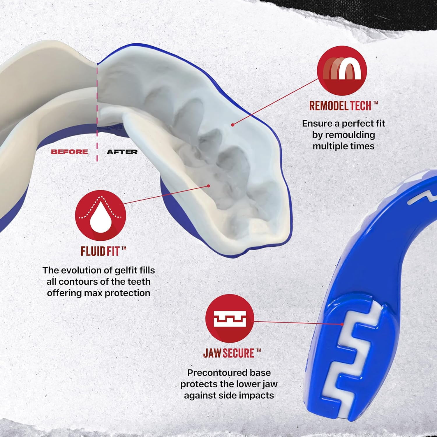 SafeJawz EXTRO Dual Layer Sports Mouth Guard with Case and Disinfectant Spray Bundle Kit for Basketball, Football, MMA, Hockey, Wrestling - Adult - Shark