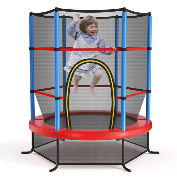 COSTWAY Trampoline de Jardin Trampoline pour Enfant Ã¸ 140 cm Trampoline  ExtÃ©rieur Dimensions :139,7 x 162 cm pour Sport Fitness EntraÃ®nement Bleu  