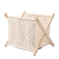 thumbnail image 1 of Revistero de macramé, revistero para periódicos, soporte para suelo, estante de madera tejido, cesta para libros para escritorio, guardería, oficina y, 1 of 9
