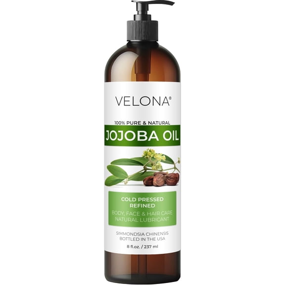 Jojoba Oil by Velona - 8 fl oz | 100% Pure and Natural Carrier Oil | Clear, Refined, Cold Pressed | Moisturizing Face, Hair, Body and Skin Care | Use Today - Enjoy Results