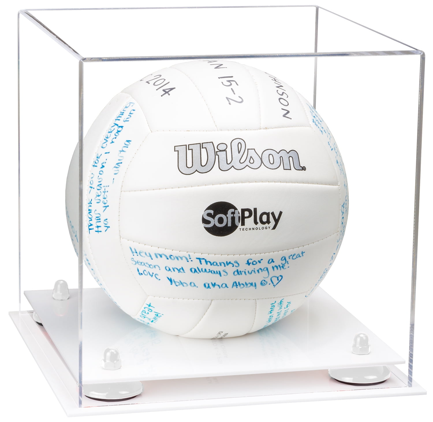 Clear Acrylic Volleyball Display Case with White Risers and White Base (A027WR)
