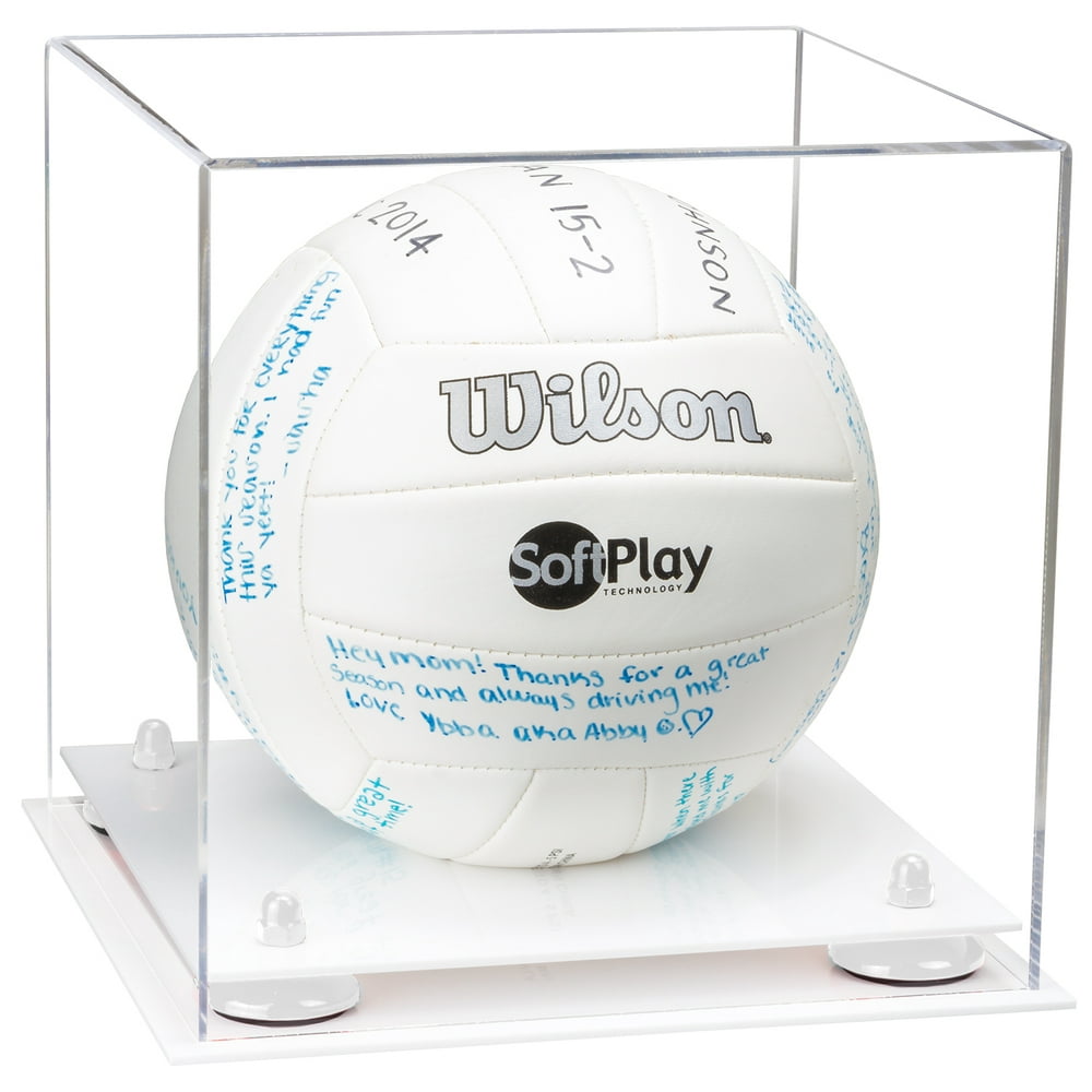Clear Acrylic Volleyball Display Case with White Risers and White Base (A027WR)