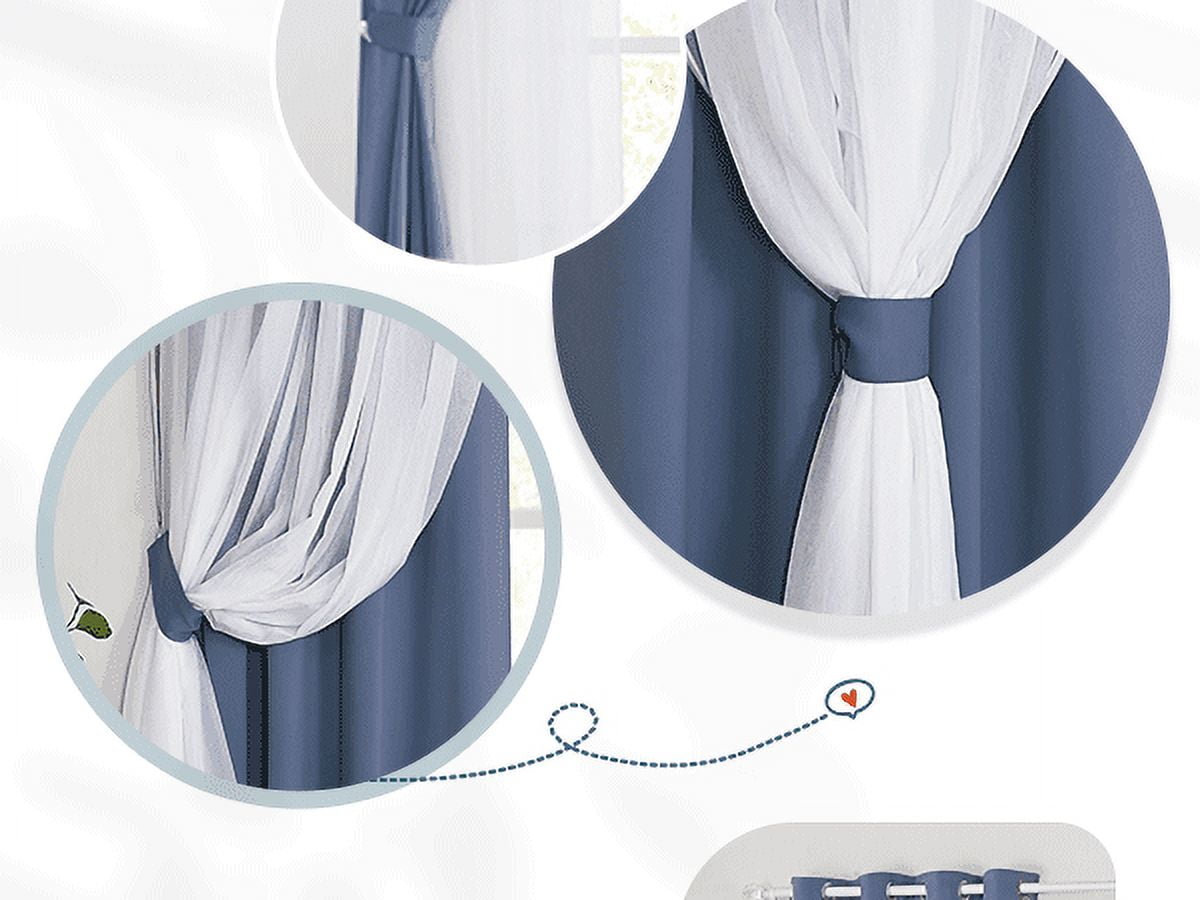 NICETOWN Double Layer Curtains for Bedroom, Solid Ruffle Blackout Grommet French Country Elegant Layered Curtains, Blue Haze, W52 x L84, Set of 2