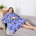 thumbnail image 5 of Oversized Wearable Blanket Hoodie,Purple Butterfly Pattern Sherpa Blanket Hoodie with Super Pockets,Super Warm Fuzzy Pullover for Women & Men, 5 of 6