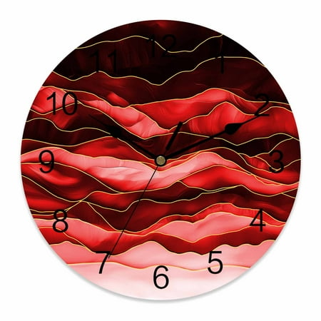 Wall Clock Abstract Beach Wace Clocks PVC Silent Non-Ticking Battery Operated Decorative Geometric Red Black Round Clock for Home Living Room Kitchen Bedroom Office School Wall Decor 14 Inch