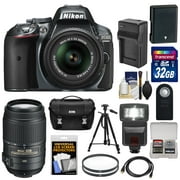 Nikon D5300 Digital SLR Camera & 18-55mm G VR II Lens (Grey) with 55-300mm VR Lens + 32GB Card + Battery & Charger + Case + Flash + Tripod + Kit