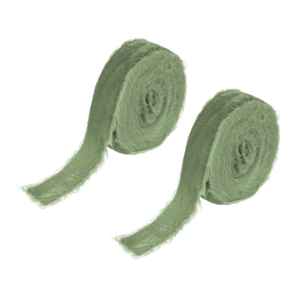Uxcell 1 Inch Velvet Ribbon, 2 Roll 6 Yard Velvet Frayed Fringe for Gift Wrapping and Wedding Invitations, Olive Green