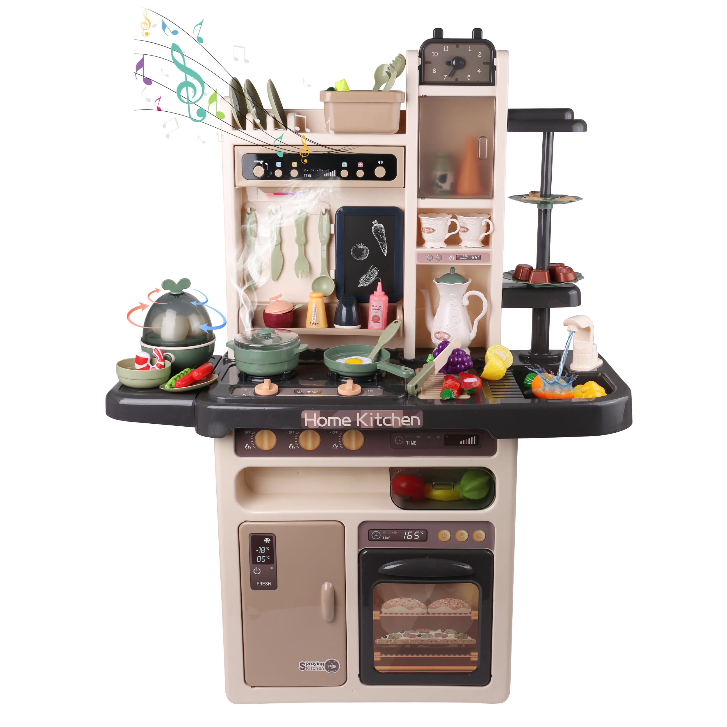 36 inch Kids Play Kitchen Set – Large Pretend Kitchen Toy with Working Sink, Cooking Sounds, Menu Board & Accessory Set – Imaginative Play Cooking Set for Boys & Girls