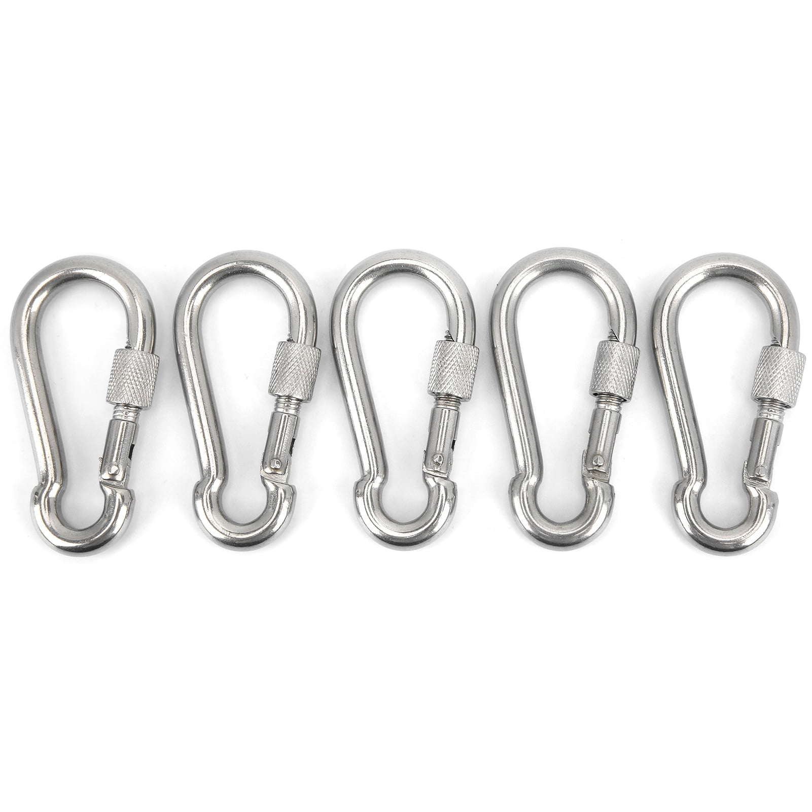 5pcs 80mm Carabiner Clip Stainless Steel Heavy Duty Spring Snap Hook Climbings 