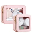thumbnail image 1 of Set de bolsas de maquillaje JRQCSJY Leather Clear Travel Pink (S+M), 1 of 7