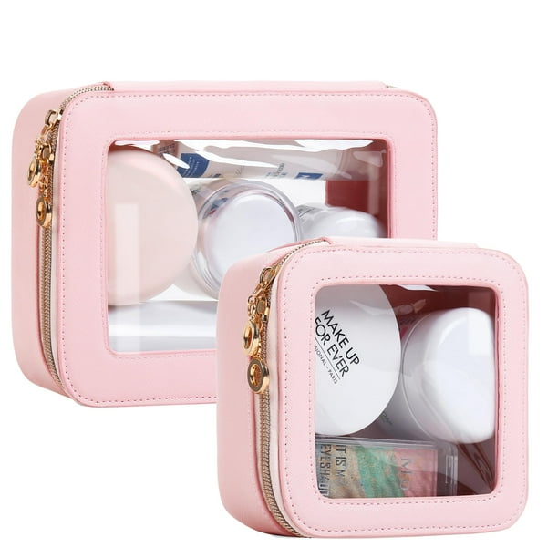 Set de bolsas de maquillaje JRQCSJY Leather Clear Travel Pink (S+M)