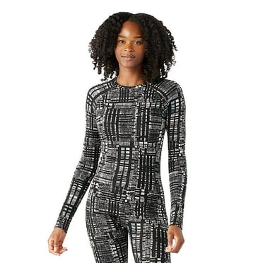 Smartwool Women's Classic Thermal Merino Wool Base Layer Crew (Slim Fit), Black Digi Plaid, Medium
