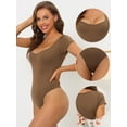 thumbnail image 3 of DARING DIVA Bodysuit Thong Short Sleeve T-shirt Leotard Jumpsuit M Brown, 3 of 6