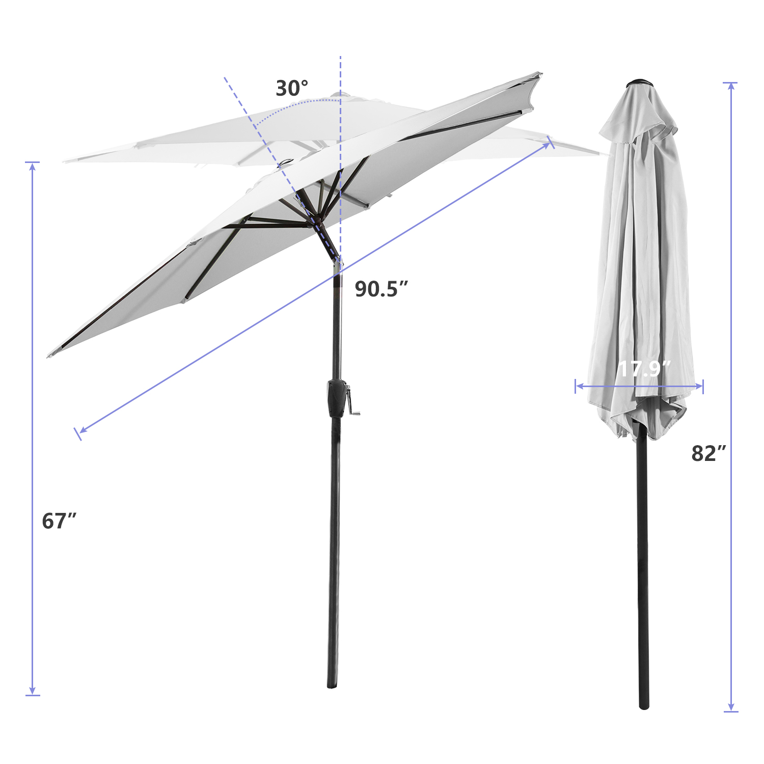 7.5ft Patio Garden Table Umbrellas Outdoor Market Umbrella With Push Button Tilt and Crank Lift