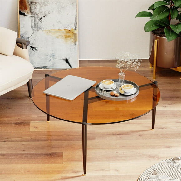 Wisfor 80cm Fashional Round End Side Table, Glass Top, Sofa Coffee Table, Bedside Storage Table