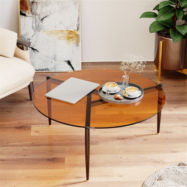 Wisfor Table d'Appoint Ronde 80cm, Dessus en Verre, Table Basse de Canapé, Table de Chevet avec Rangement