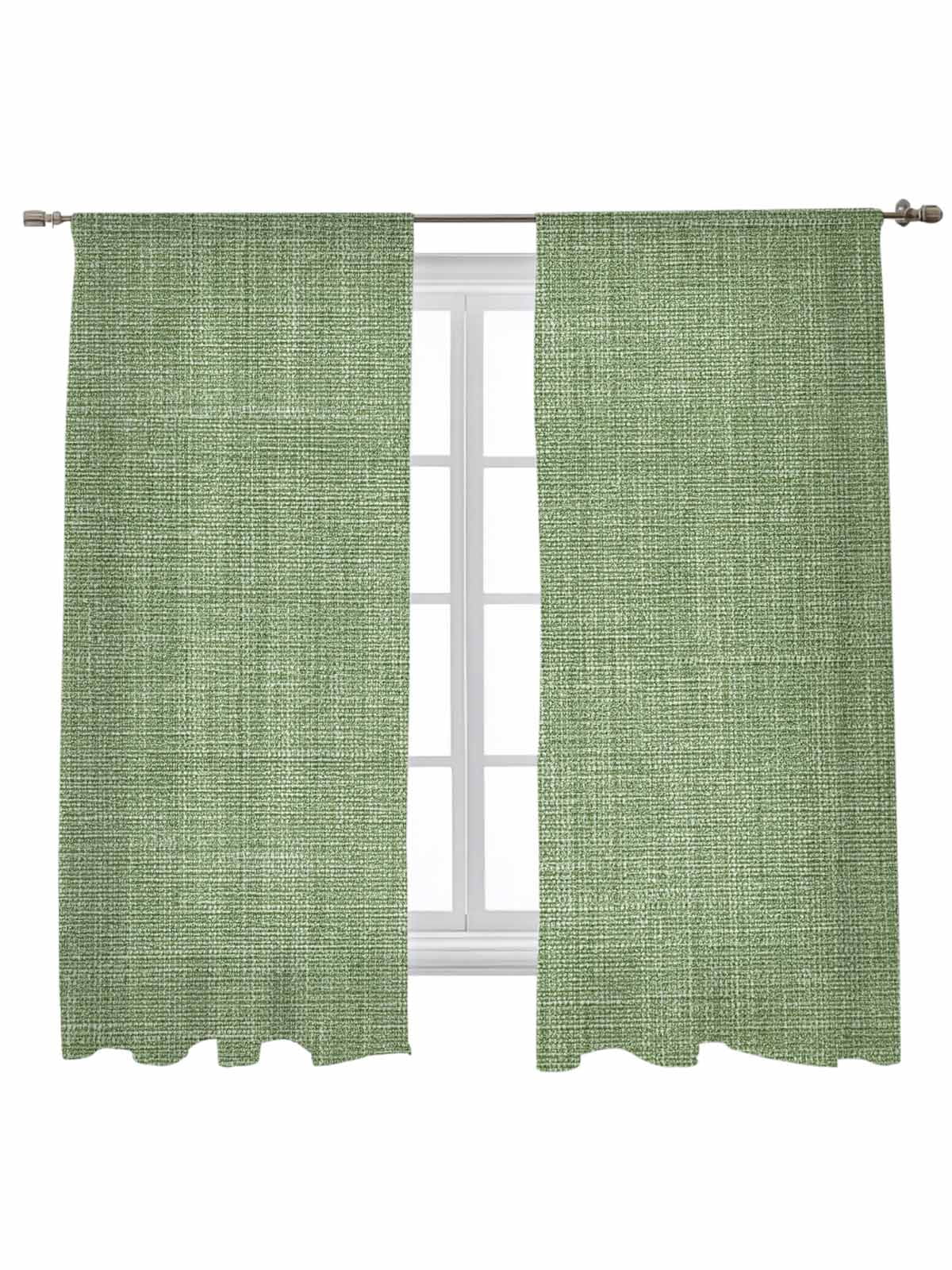 Sheer Curtains 63 Inches Long, Vintage Forest Green Light Filtering Window Curtains for Living Room, Farmhouse Retro Solid Color Linen Texture Rod Pocket Voile Sheer Panels, 52"Wx63"L, 2 Panels
