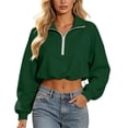 thumbnail image 5 of VSSSJ Women's Half Zip Cropped Sweatshirts Loose Long Sleeve Drop Shoulder Pullover Sweatshirt Lightweight Trendy Workout Crop Tops Green XXL, 5 of 8