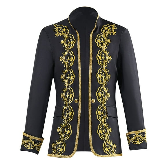 FYEGRE Men's Elegant Retro Court Formal Stage Performance Wear Embroidered Nobleman Outfit for Events and Productions Black S
