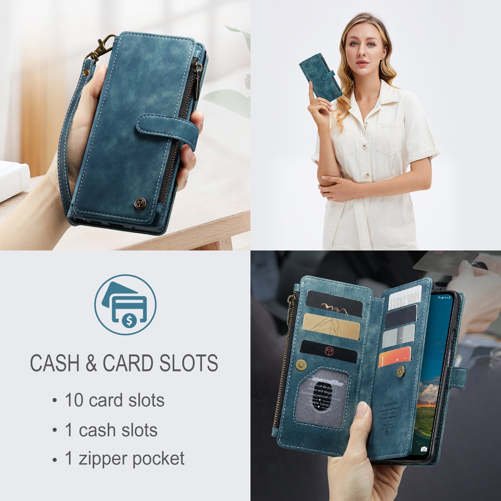 Dteck Wallet Case for Samsung Galaxy S24 Plus,Magnetic Retro Leather Case Flip Folio Zipper Purse with Card Holder Slot Kickstand Shockproof Phone Cover for Samsung Galaxy S24 Plus 5G,Blue