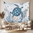 thumbnail image 2 of Summer Sea Turtle Tapestry for Bedroom Wall Hanging Tapestry, Vintage Ocean Coastal Coral Flower Ceiling Backdrop Tapestries Poster Blanket Wall Decor for Teens Room Living Room Dorm 59" x 90", 2 of 8