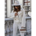 thumbnail image 5 of Women Crop Pea Coat Wool Blend Office Work Lapel Collar Short Winter Jacket Trench Coat White S, 5 of 7