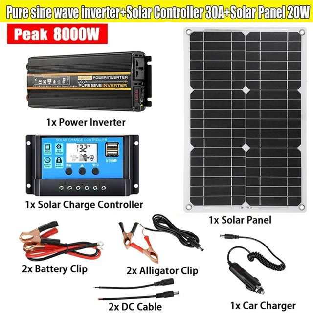 Solar nerator System Pure Sine Wave Inverter Kit 12V 220 8000/6000/4000/3000W Power Inverters Solar Panel With 30A Controller ,Multi Purpose