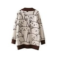 thumbnail image 3 of Kmbangi Women Button Down Knit Sweater Long Sleeve V Neck Cartoon Cat Pattern Loose Cardigan, 3 of 9