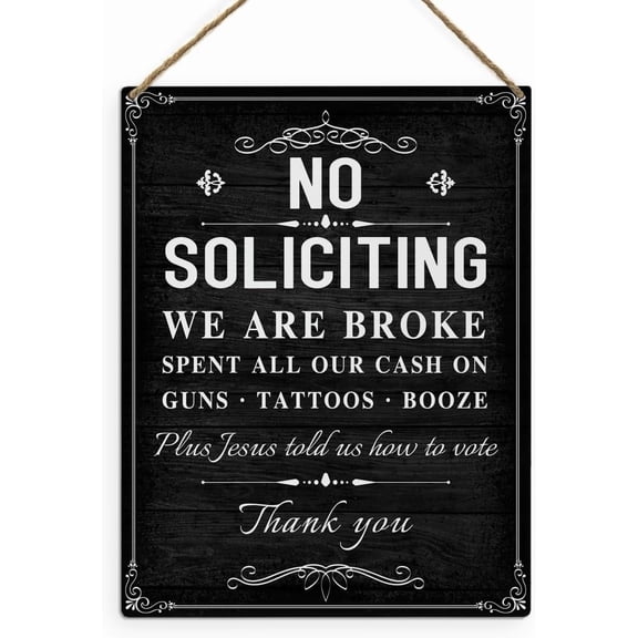 Zomyto 8"x10" No Soliciting Sign for House, No Soliciting Sign Wooden Sign Hanging for Front Door Yard Home, Funny No Soliciting Sign