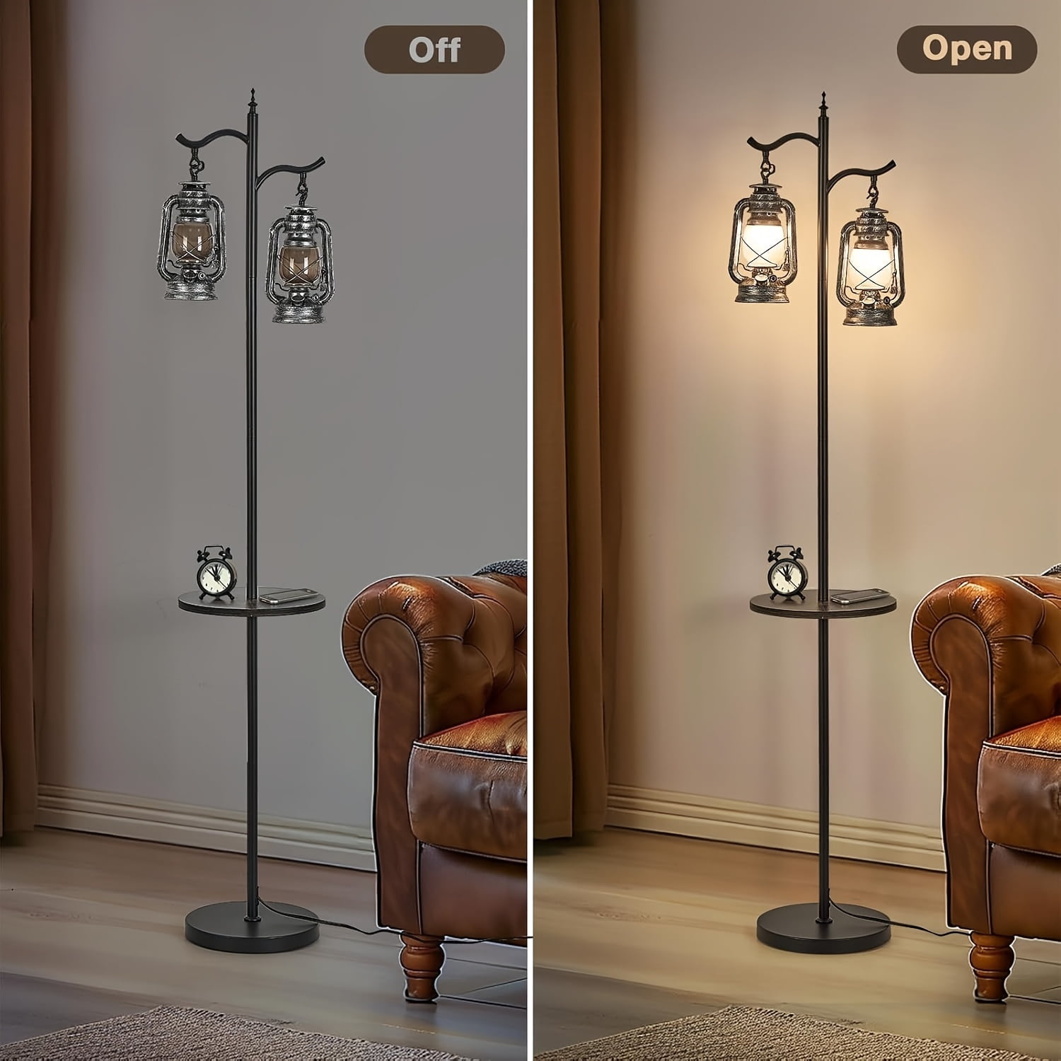 Country-Themed Desk Lamp with Two Heads, Vintage Floor Lamp Suitable for Living Rooms And Bedrooms, Adjustable Brightness Floor Lamp