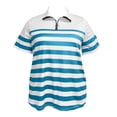 thumbnail image 4 of Kezqiaxn Womens Plus Size Tops Striped Short Sleeve Collared Work Shirts with Zipper Business Dressy Work Blouses, 4 of 5