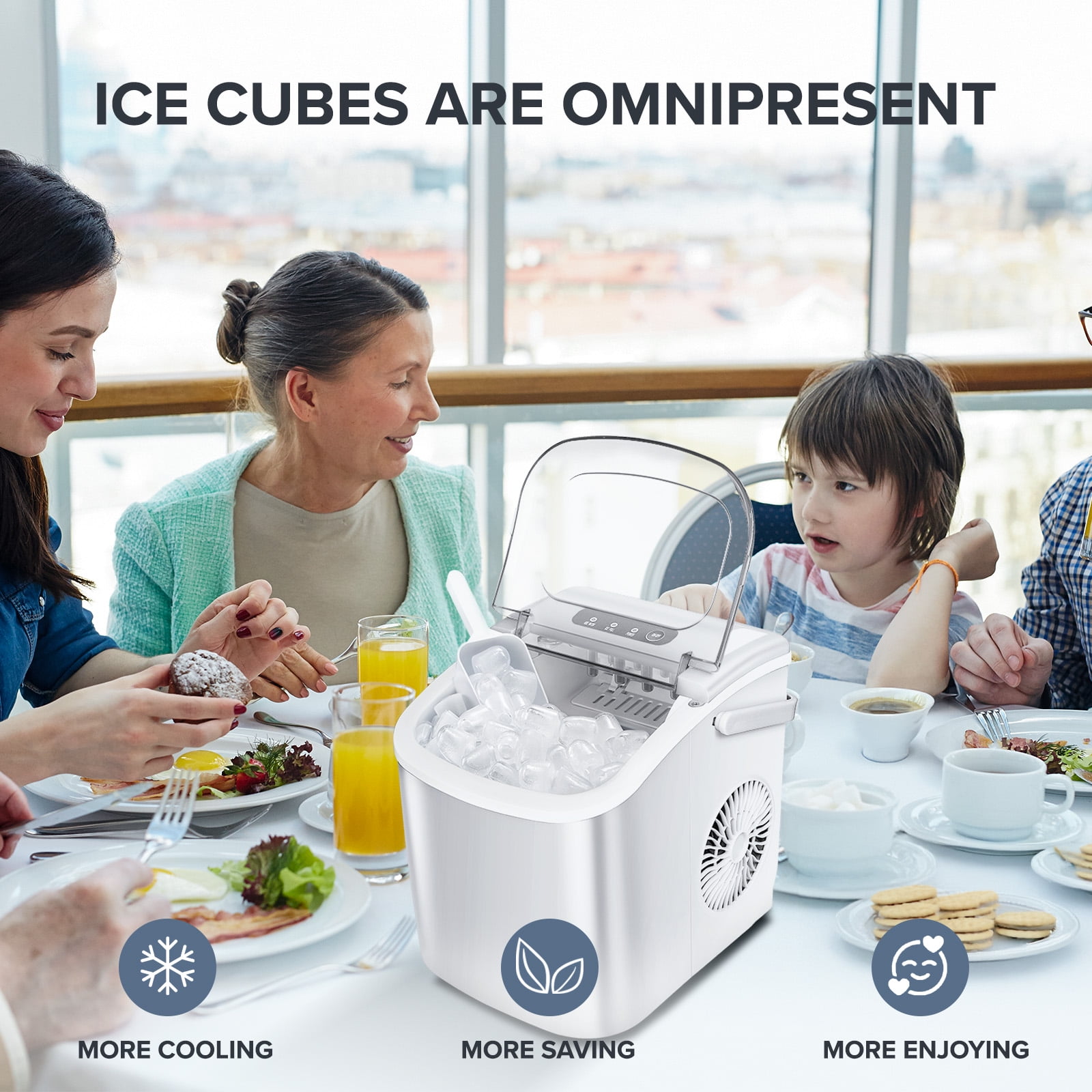 Auseo Countertop Ice Maker Machine 26lbs/24H, 6 Mins/9 Bullets of ice, Self-Cleaning, White