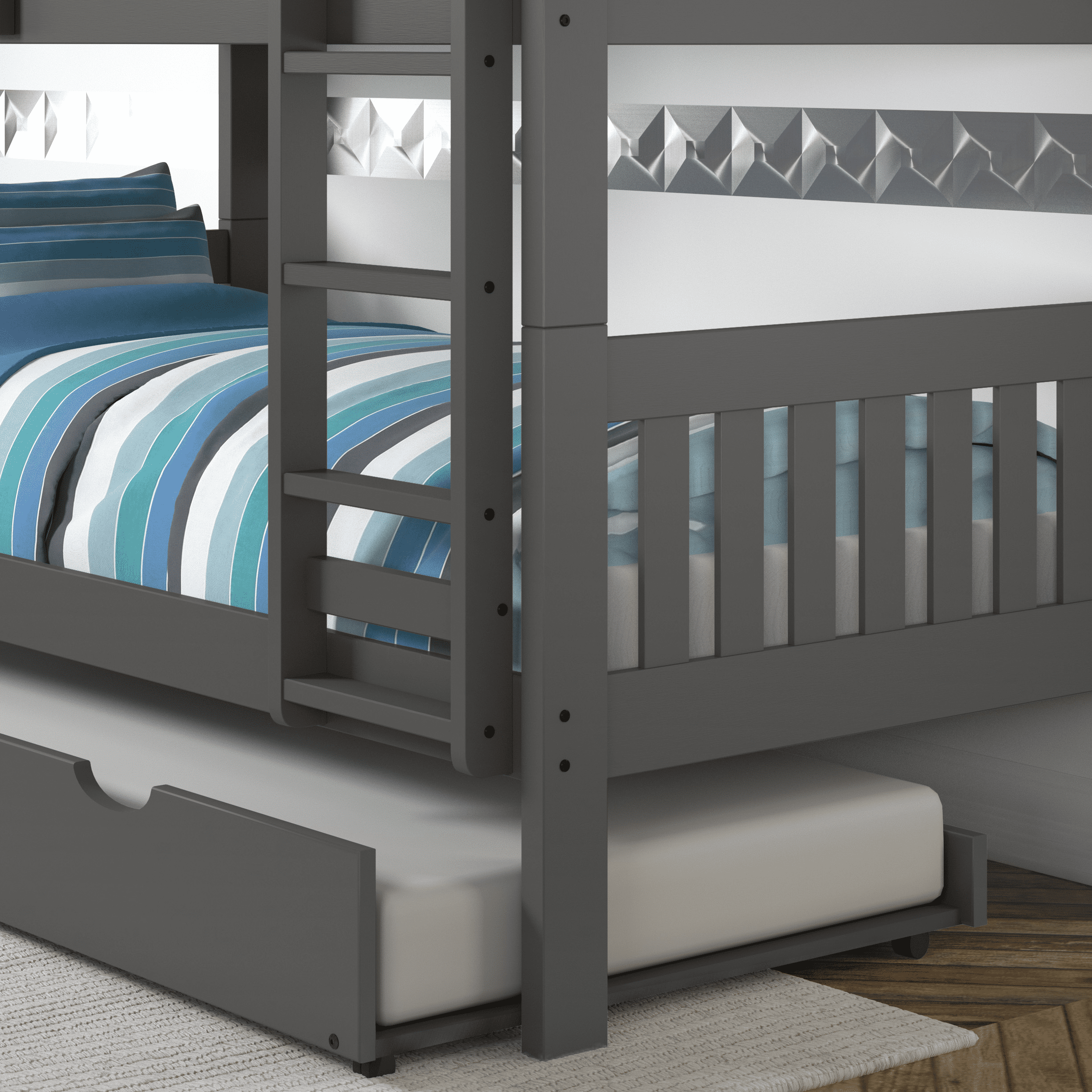Donco Kids Twin over Twin Mission Bunk Bed with Pullout Twin Trundle, Dark Grey