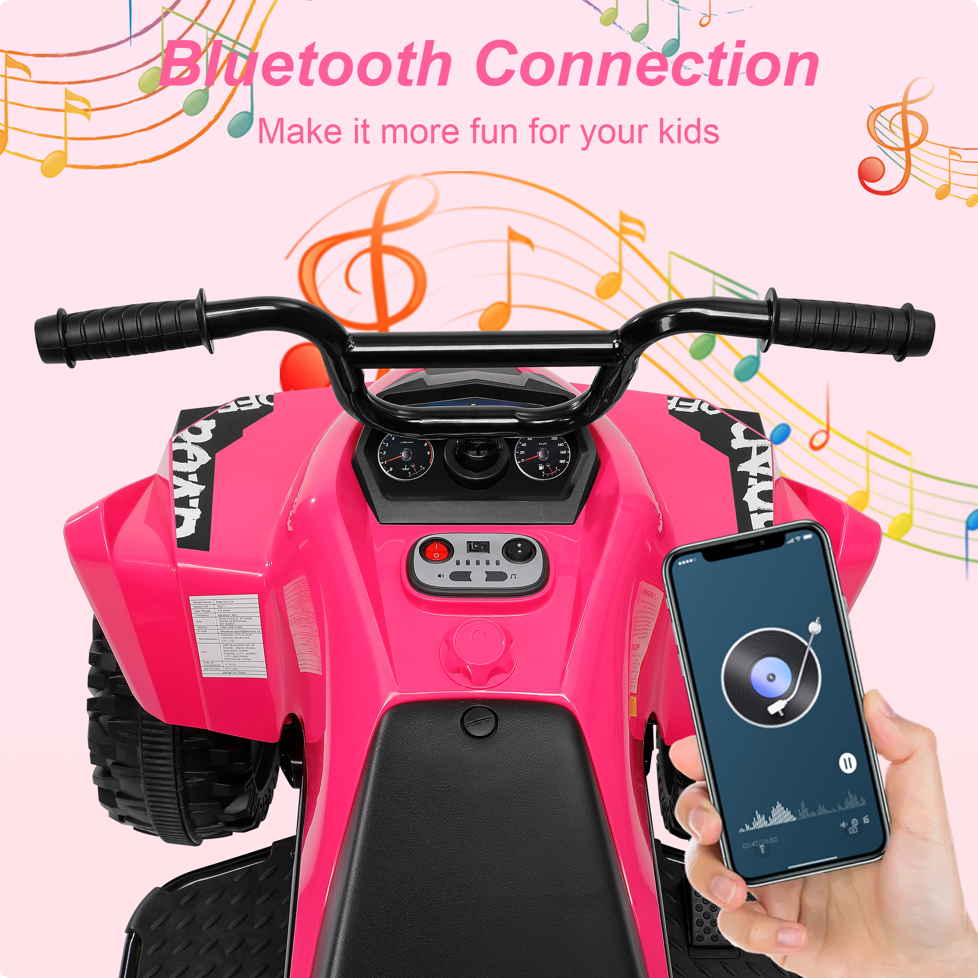 Neche 24V 2 Seater Ride on Toy, 4*200W Motors,9AH Battery Powered ,4-Wheeler Kids ATV with Bluetooth & LED lights, for Ages 3-8,Pink
